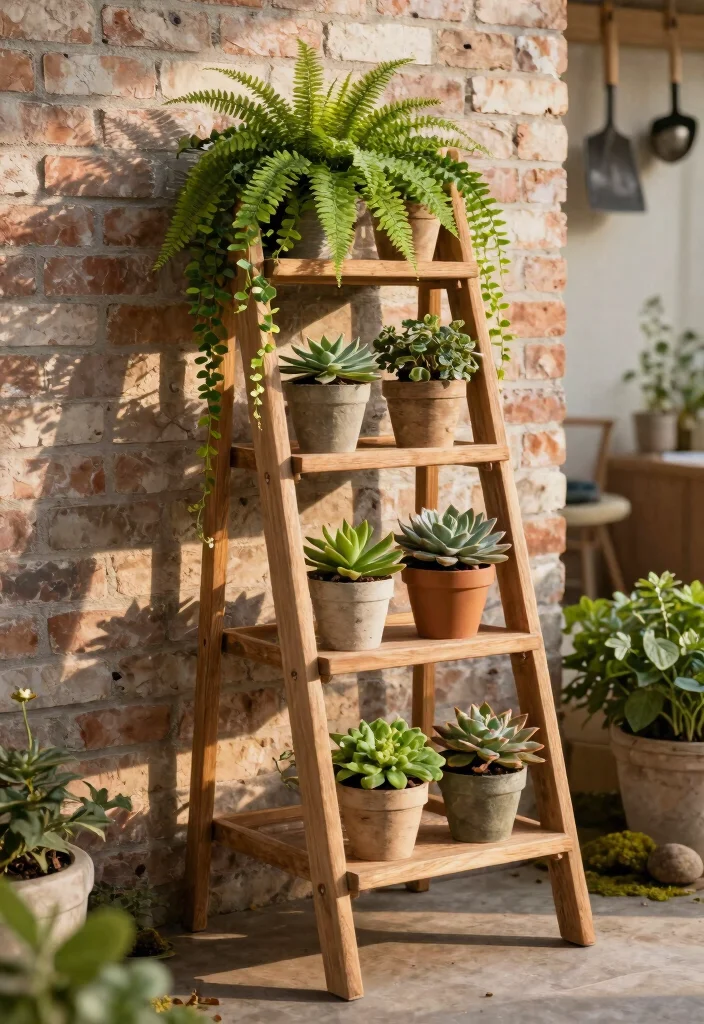 11 Best Ladder Plant Stand Ideas for a Vertical Garden 1. Rustic Wood Charm 0