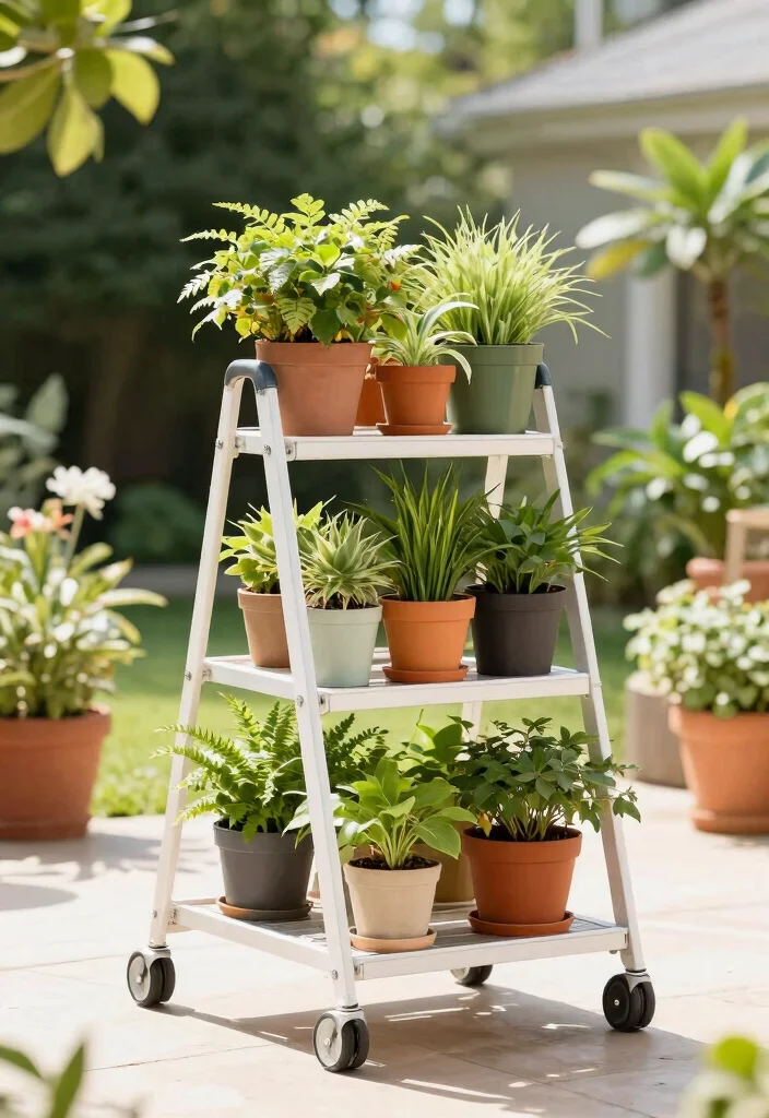 11 Best Ladder Plant Stand Ideas for a Vertical Garden 10. Mobile Ladder Plant Stand 0