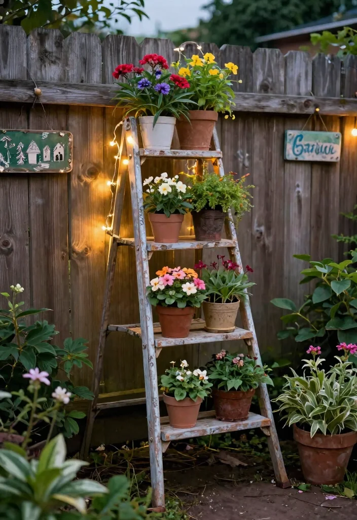 11 Best Ladder Plant Stand Ideas for a Vertical Garden 11. Vintage Style Ladder Stand 0