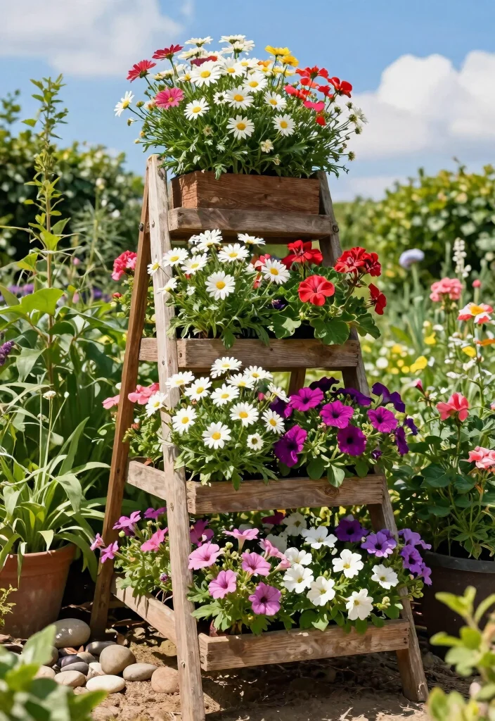 11 Best Ladder Plant Stand Ideas for a Vertical Garden 4. Tiered Flower Display 0
