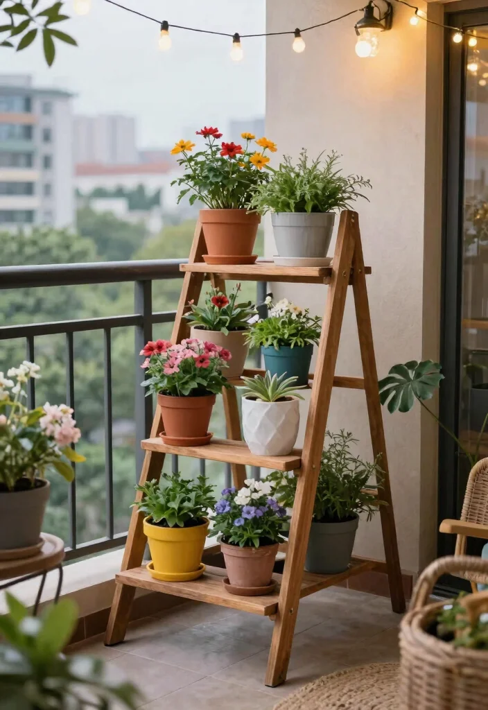 11 Best Ladder Plant Stand Ideas for a Vertical Garden 6. Urban Balcony Oasis 0