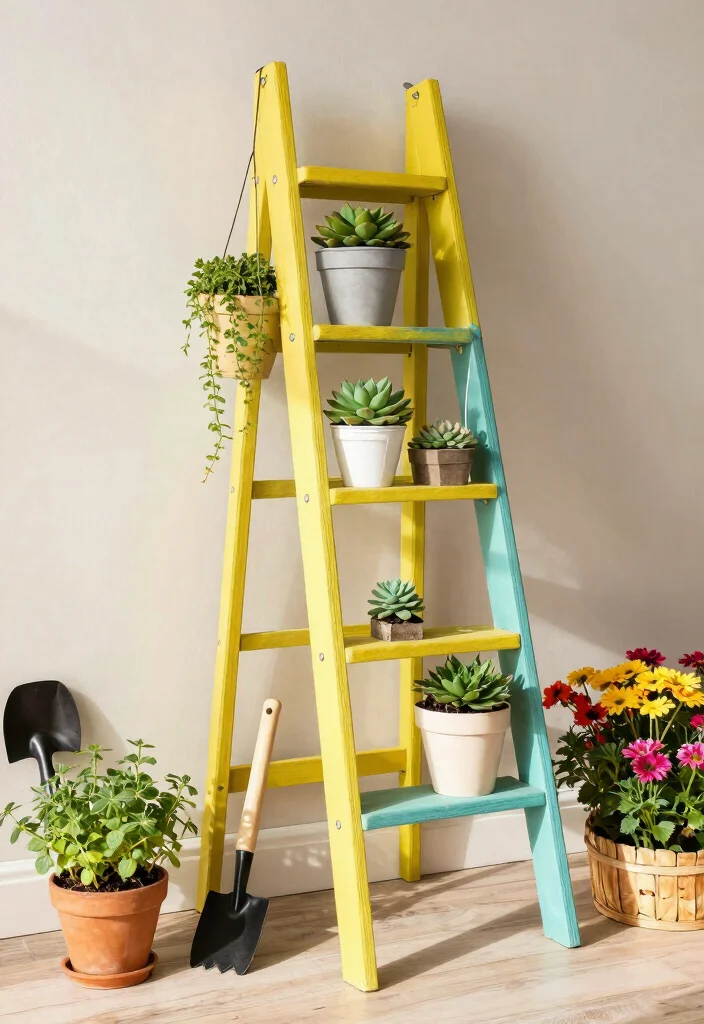 11 Best Ladder Plant Stand Ideas for a Vertical Garden 7. DIY Upcycled Ladder Stand 0