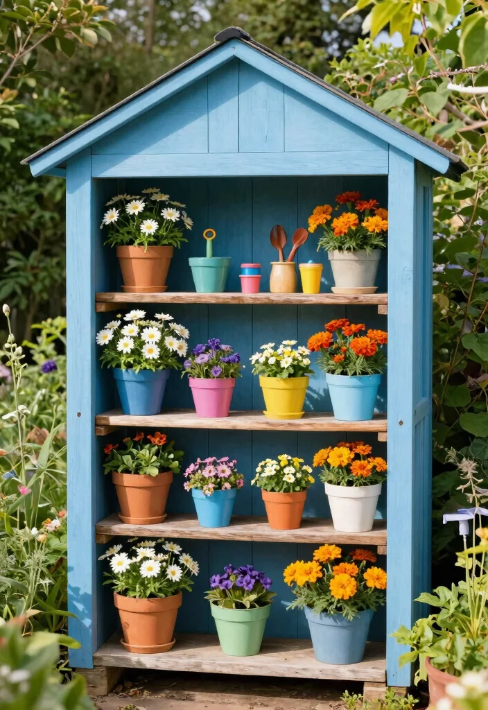13 Vibrant Flower Garden Shed Ideas for Every Season 12 13 Vibrant Flower Garden Shed Ideas for Every Season 2. Shed with Flower Shelves 0