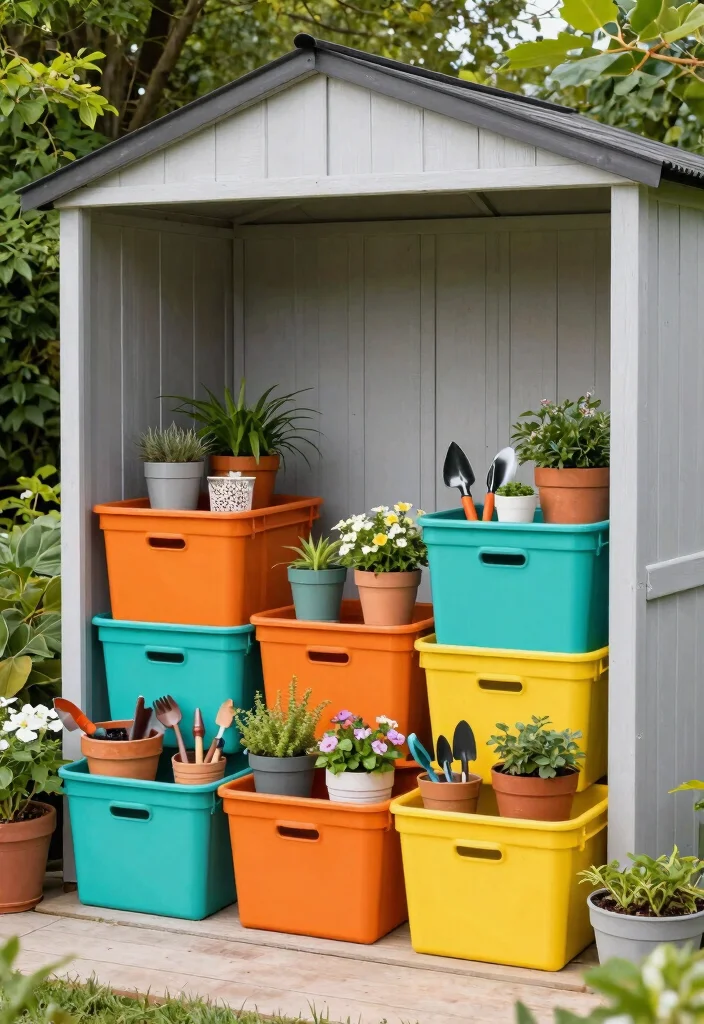 13 Vibrant Flower Garden Shed Ideas for Every Season 25 13 Vibrant Flower Garden Shed Ideas for Every Season 5. Use of Colorful Storage Bins 0