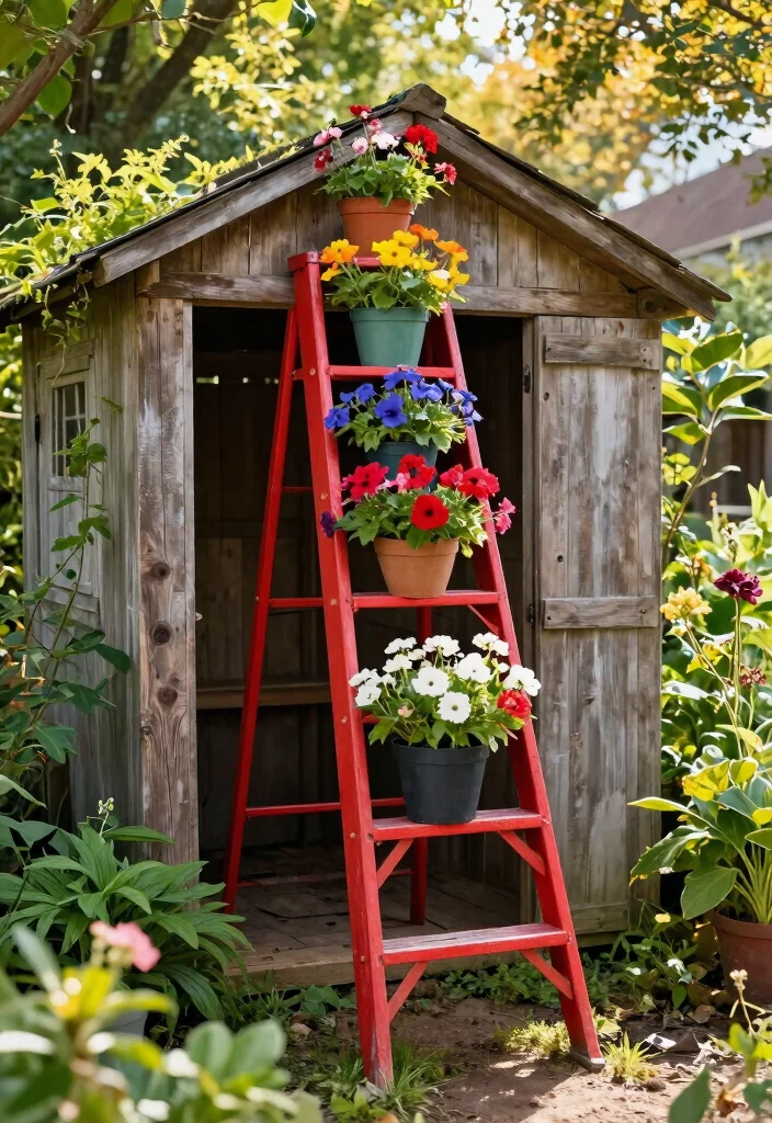 13 Vibrant Flower Garden Shed Ideas for Every Season 38 13 Vibrant Flower Garden Shed Ideas for Every Season 8. Outdoor Flower Ladder 0