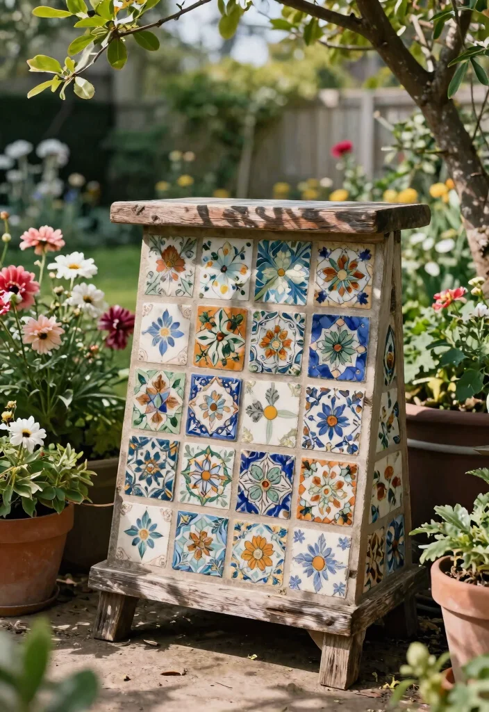 5 Beautiful Mosaic Plant Stand Ideas for Small Spaces 2. Vintage Mosaic Tile Stand 0