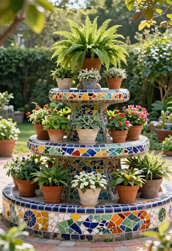 5 Beautiful Mosaic Plant Stand Ideas for Small Spaces 4. Tiered Mosaic Plant Stand 0