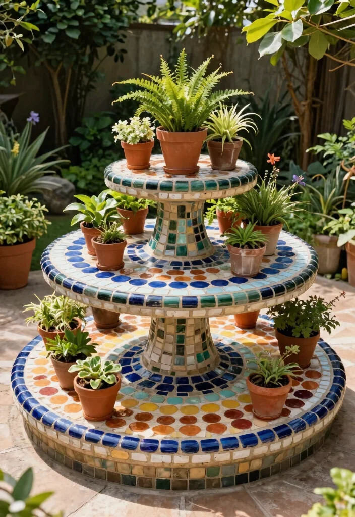 5 Beautiful Mosaic Plant Stand Ideas for Small Spaces 5. Circular Mosaic Plant Stand 0