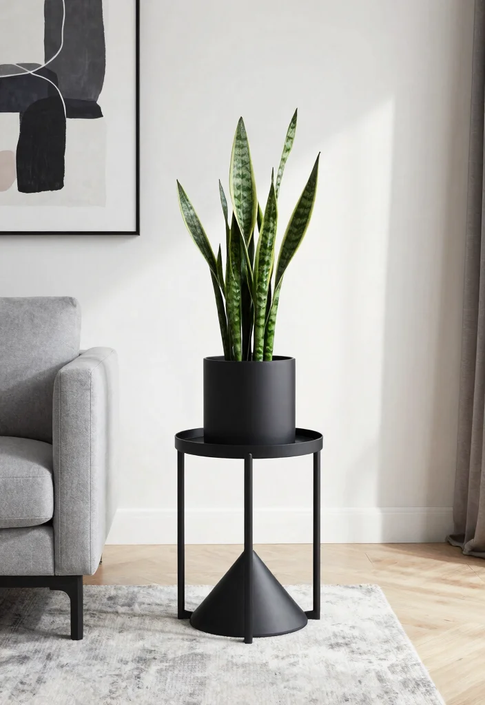 9 Stylish Round Plant Stand Ideas for Any Corner 5. Geometric Round Stand for Modern Spaces