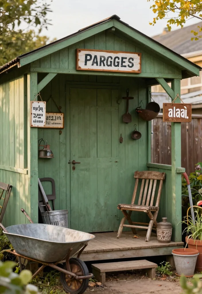 10 Best Garden Shed Exterior Ideas for Instant Curb Appeal 8. Vintage Garden Finds 0