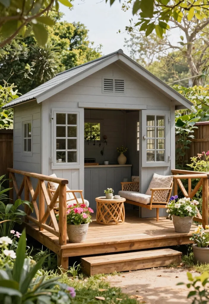 10 Best Garden Shed Exterior Ideas for Instant Curb Appeal 9. Integrated Decking Solutions 0