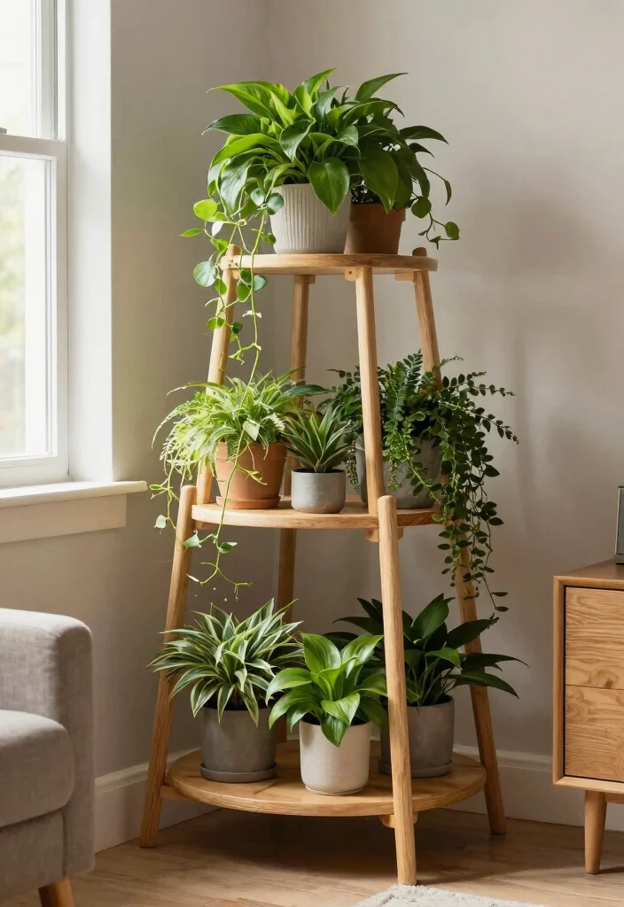 10 Best Plant Stand Display Concepts for a Greenhouse Look 5. Corner Plant Stand for Odd Spaces 0
