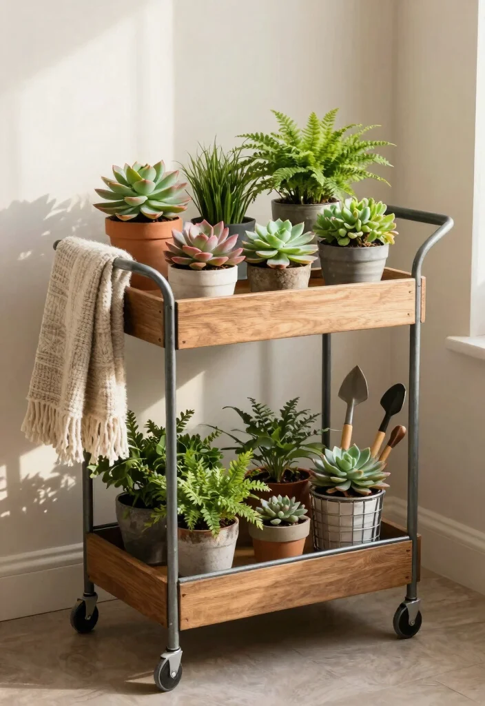 10 Best Plant Stand Display Concepts for a Greenhouse Look 8. Stylish Plant Carts for Mobility and Versatility 0