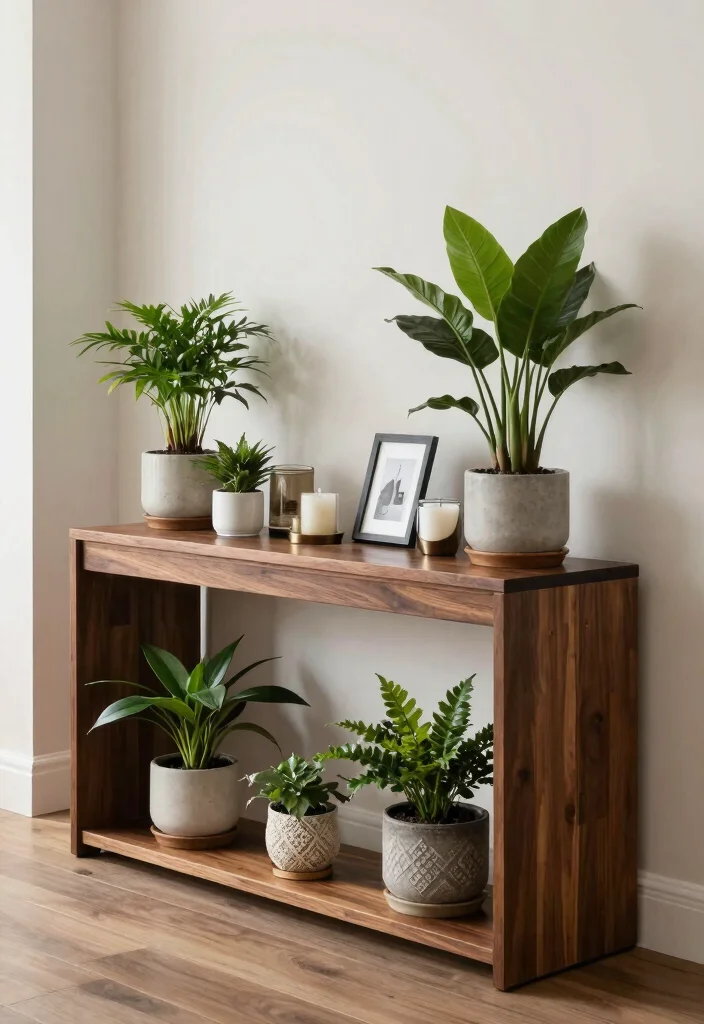10 Best Plant Stand Display Concepts for a Greenhouse Look 9. Console Table Displays for Elegance 0