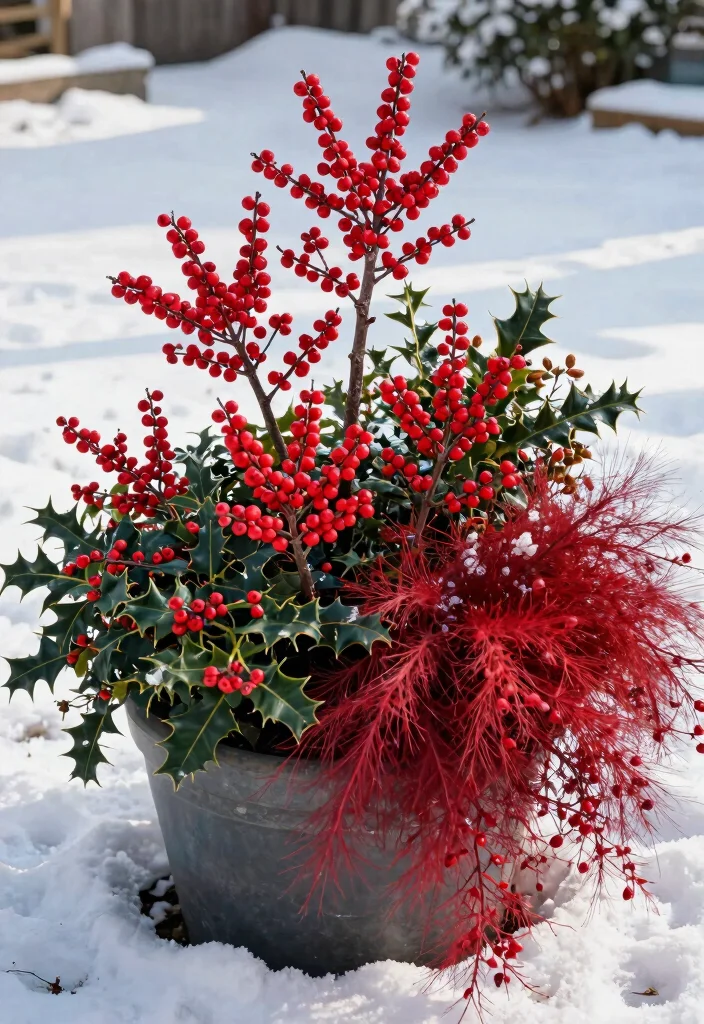 10 Best Winter Outdoor Planter Ideas That Stay Green 9. Bountiful Berry Displays 0