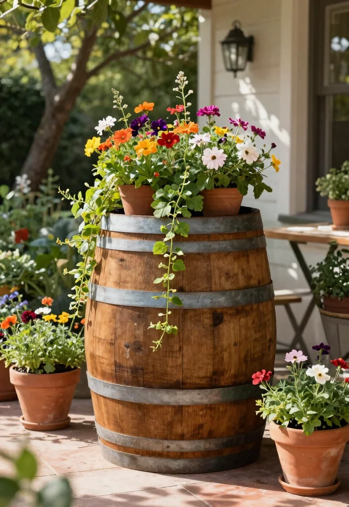 10 Charming Vintage Plant Stand Ideas Antique Flair 5. Rustic Barrel Plant Stand 0