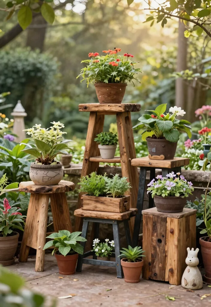 10 Chic French Plant Stand Ideas for Your Garden 10. Handcrafted Rustic Stands 0
