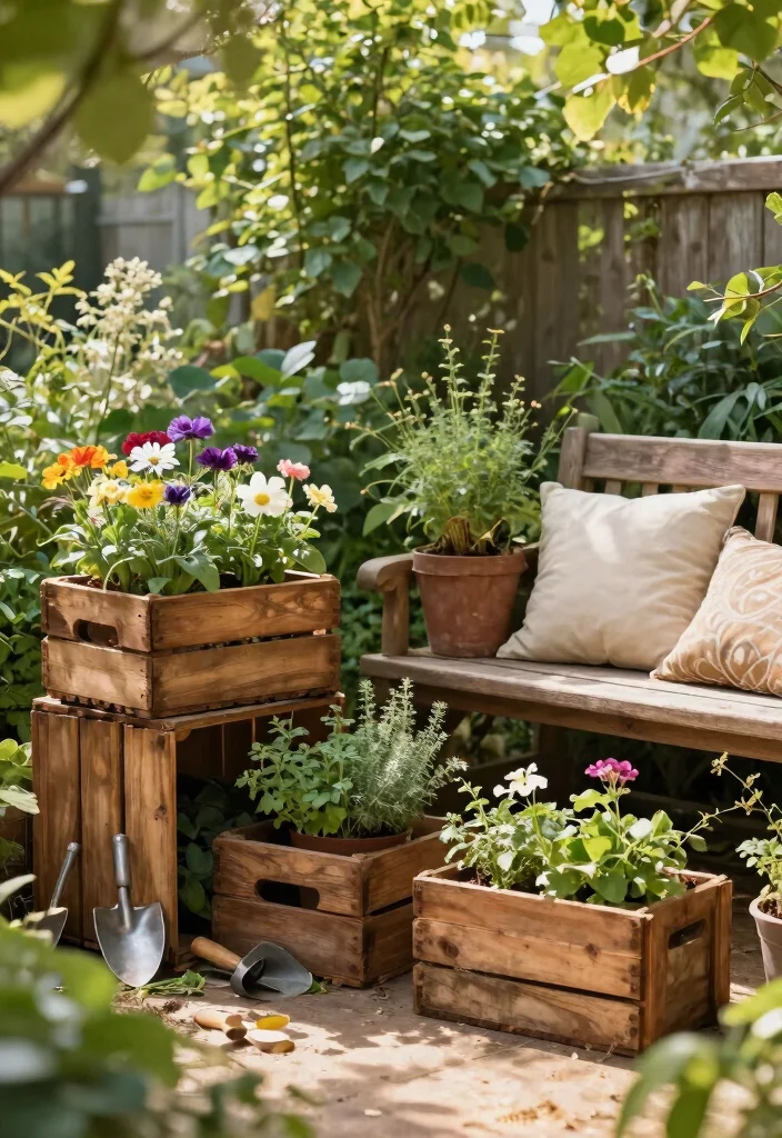 10 Chic French Plant Stand Ideas for Your Garden 2. Vintage Wooden Crates 0