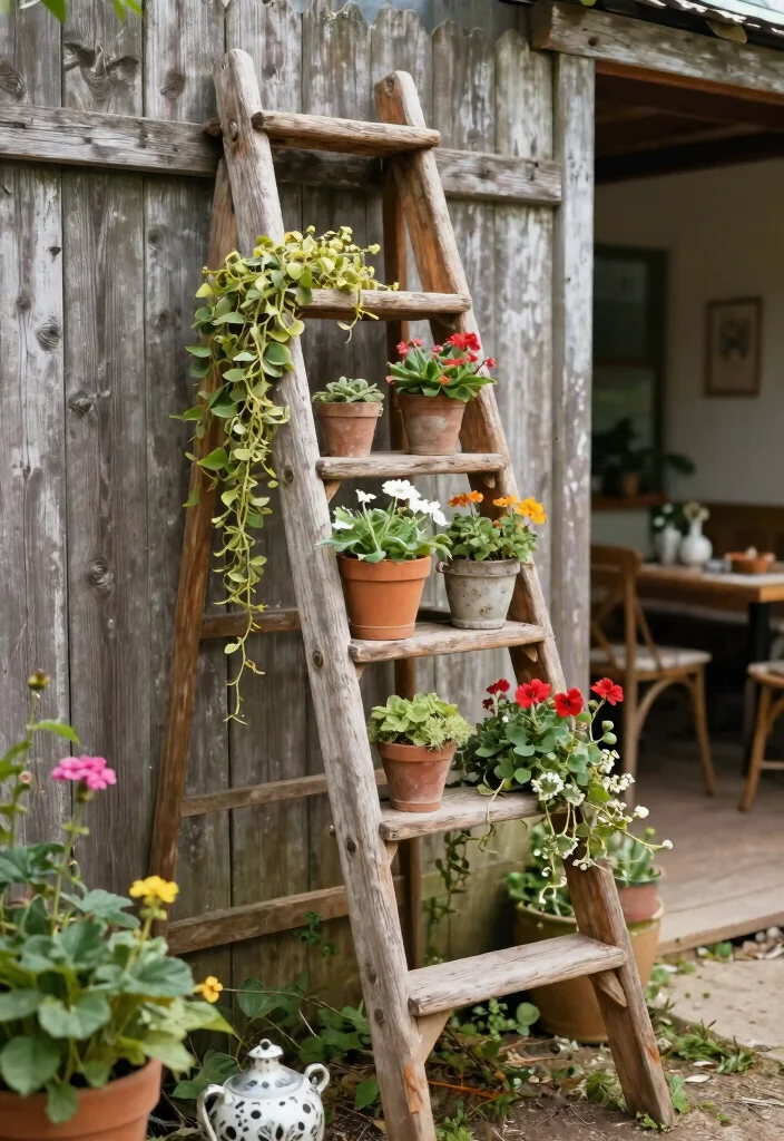 10 Chic French Plant Stand Ideas for Your Garden 4. Rustic Ladder Displays 0