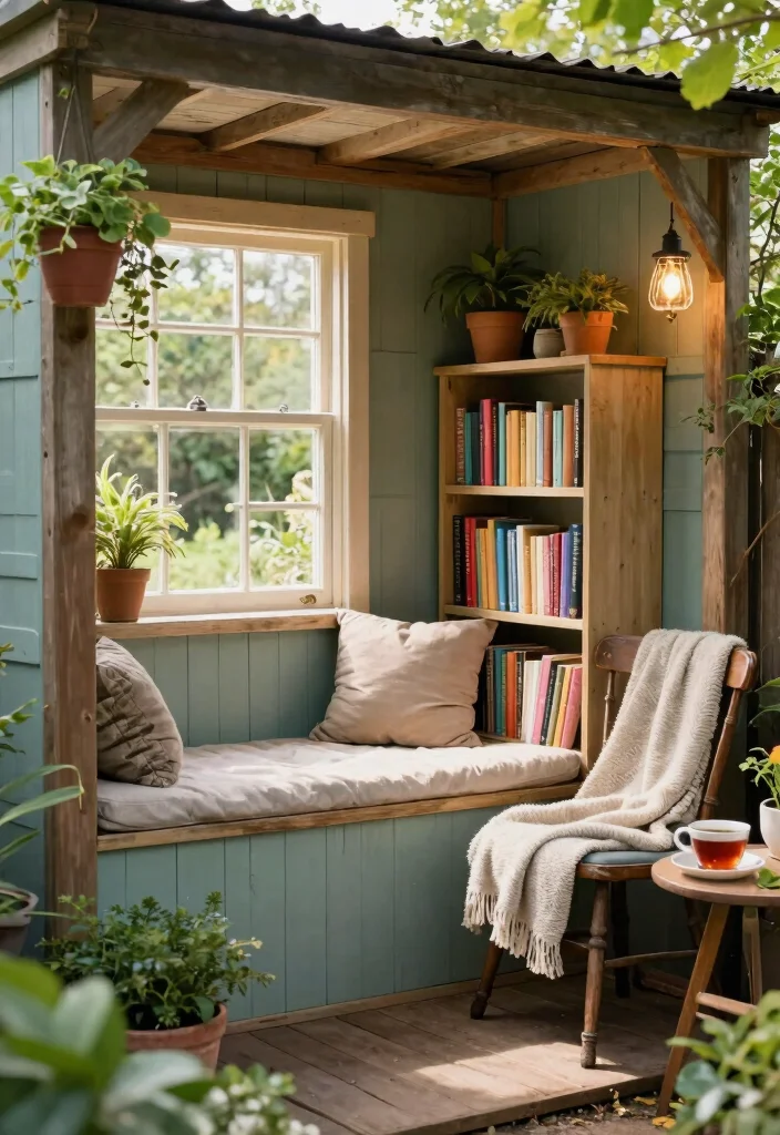 10 Clever Garden Shed Transformation Ideas to Repurpose Space 2. Cozy Reading Nook A Hideaway of Peace 0