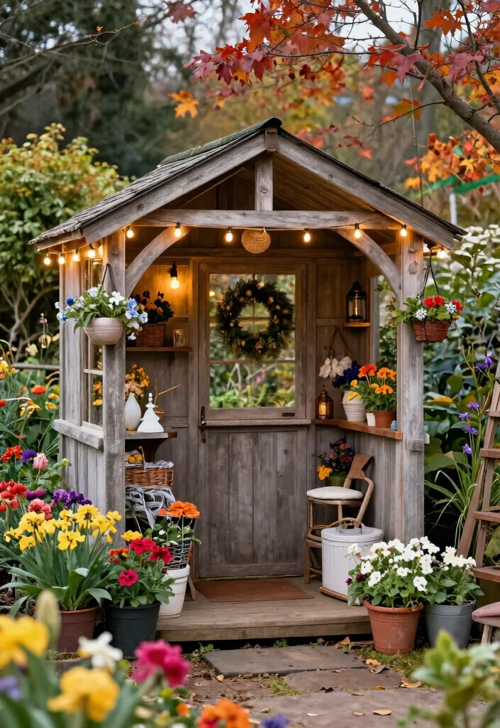 10 Cozy Country Garden Shed Ideas for a Rustic Home 10. Seasonal Decor for Your Shed 0