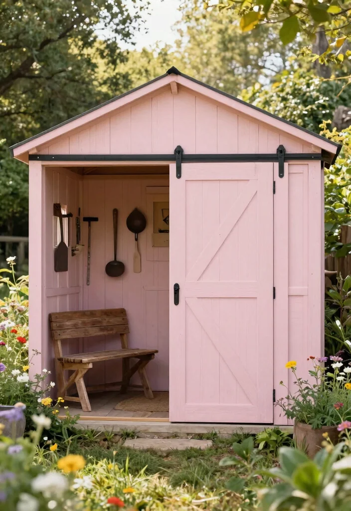 10 Cozy Country Garden Shed Ideas for a Rustic Home 2. Vintage Charm with Barn Doors 0