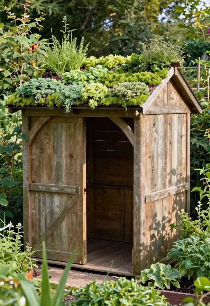 10 Cozy Country Garden Shed Ideas for a Rustic Home 6. Shed with Green Roofing 0