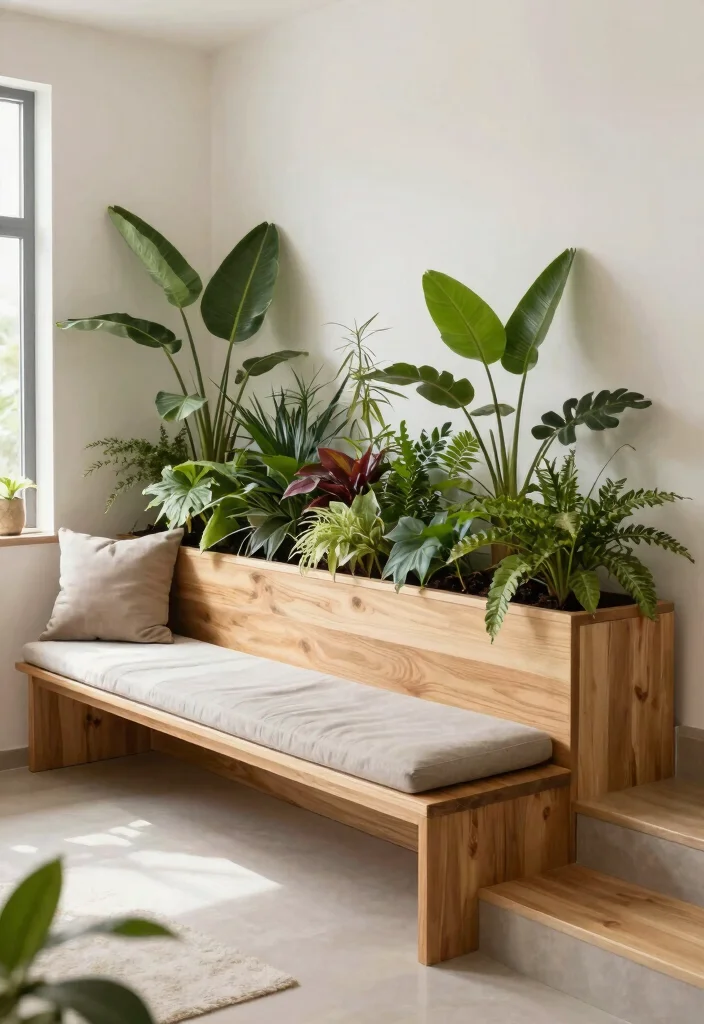10 Creative Staircase Plant Stand Ideas for Decor 10. Custom Built Plant Bench for Function and Style 0