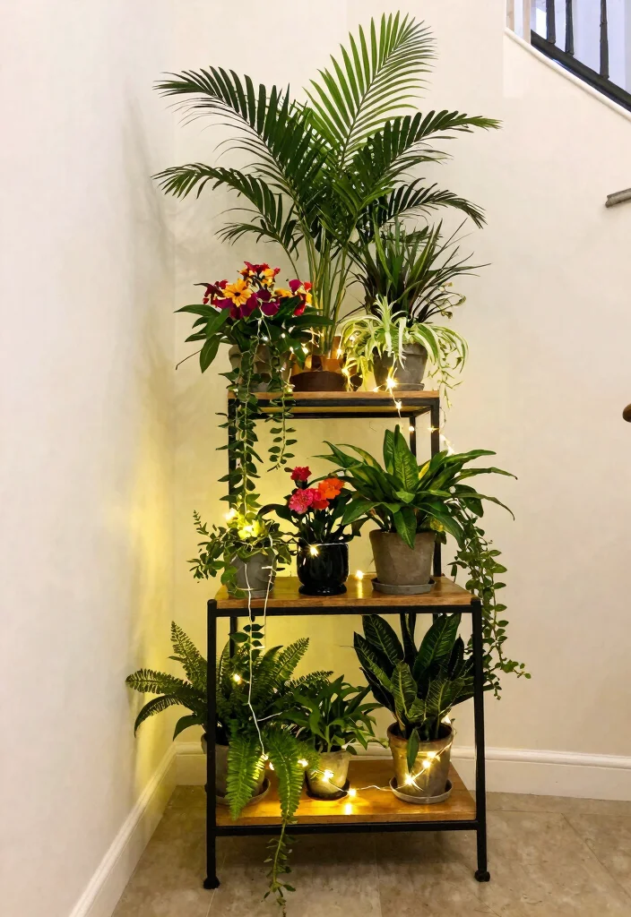 10 Creative Staircase Plant Stand Ideas for Decor 3. Tiered Plant Stands for a Dramatic Effect 0