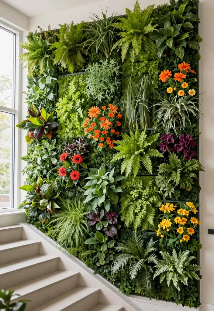 10 Creative Staircase Plant Stand Ideas for Decor 4. Vertical Garden Panels for a Green Wall 0