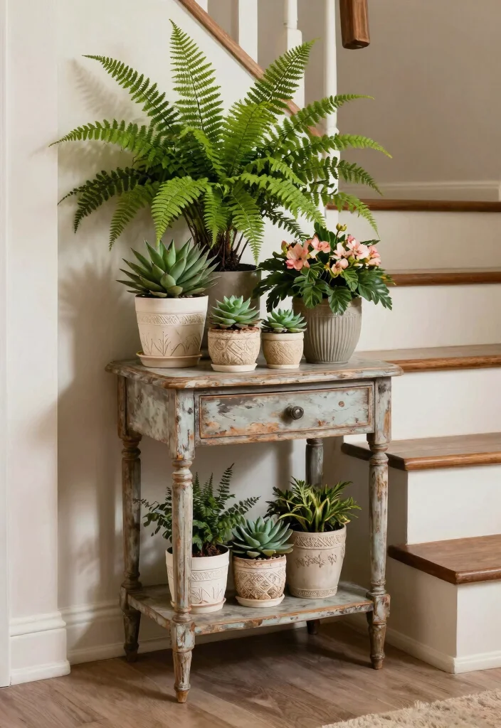 10 Creative Staircase Plant Stand Ideas for Decor 5. Repurposed Furniture as Plant Displays 0