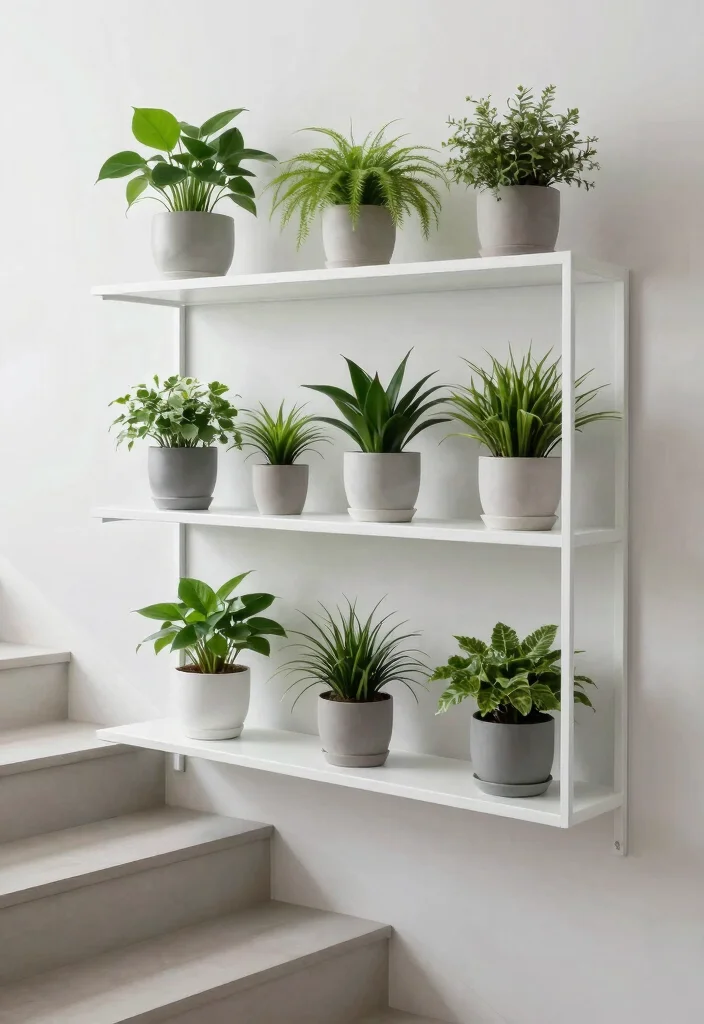 10 Creative Staircase Plant Stand Ideas for Decor 9. Minimalist Shelf Units for a Clean Look 0
