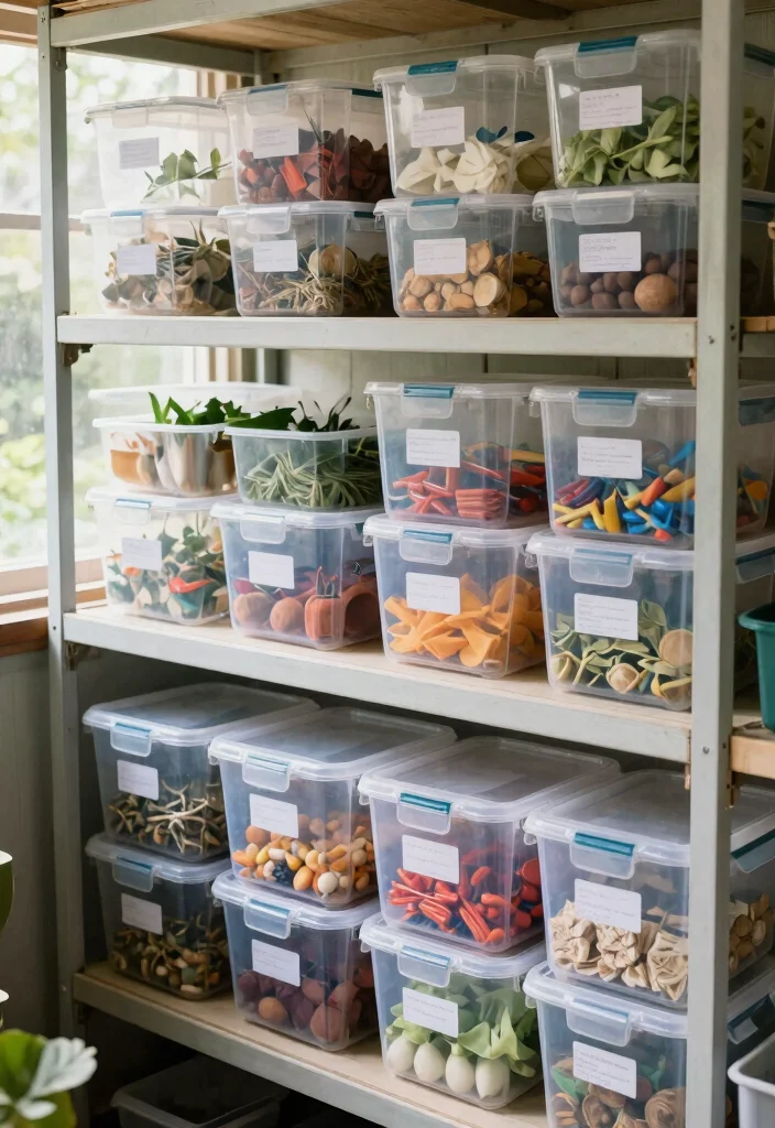 10 Durable Garden Shed Shelving Ideas for Maximum Storage 10. Clear Plastic Storage Containers 0