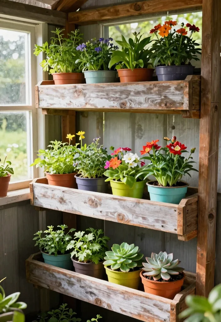 10 Durable Garden Shed Shelving Ideas for Maximum Storage 7. Vertical Planter Shelves 0