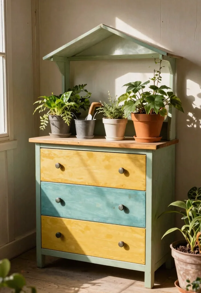 10 Durable Garden Shed Shelving Ideas for Maximum Storage 9. Repurposed Furniture 0