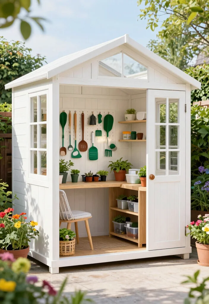 10 Elegant White Garden Shed Ideas for a Clean Look 4. Chic White Garden Shed with Skylights 0