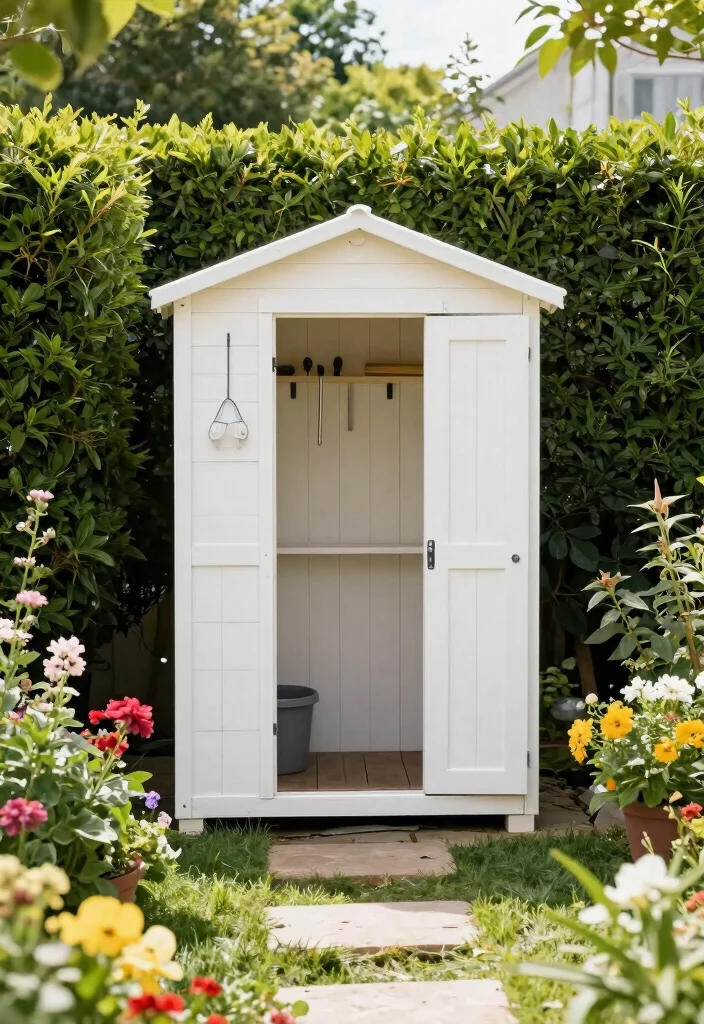 10 Elegant White Garden Shed Ideas for a Clean Look 9. Compact White Shed for Small Gardens 0