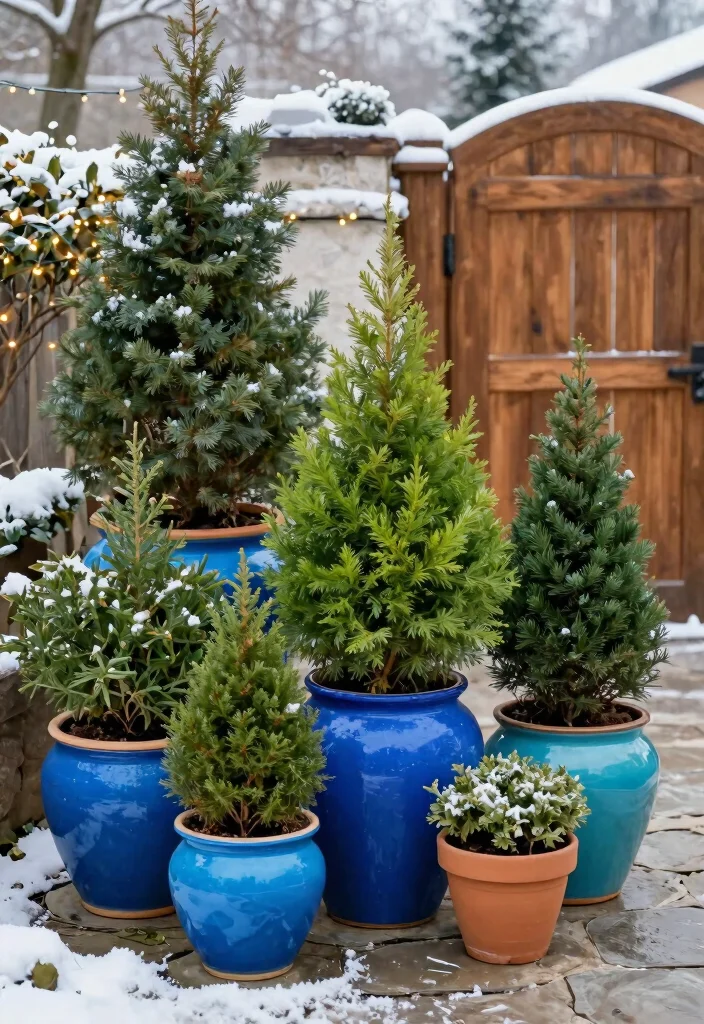 10 Lush Winter Outdoor Planter Ideas Evergreen Focus 4. Colorful Ceramic Pots 0
