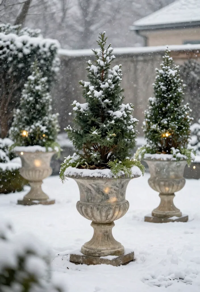 10 Lush Winter Outdoor Planter Ideas Evergreen Focus 6. Elegant Stone Planters 0