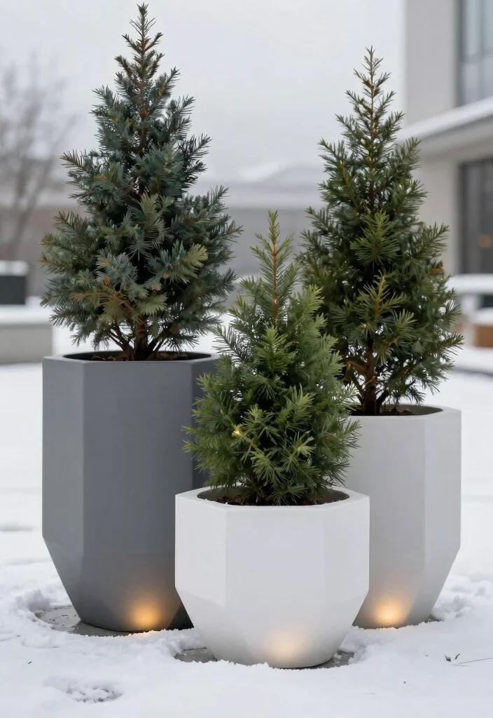 10 Lush Winter Outdoor Planter Ideas Evergreen Focus 8. Modern Minimalist Planters 0