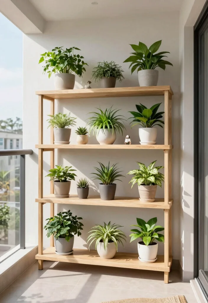10 Modern Balcony Plant Stand Ideas for Small Apartments 8. Minimalist Shelving Units for a Clean Look 0