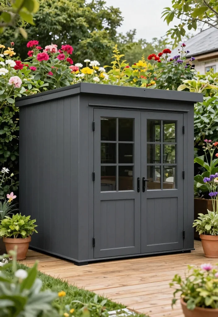 10 Modern Garden Shed Colours Ideas to Match Your Home 2. Bold Charcoal Chic 0