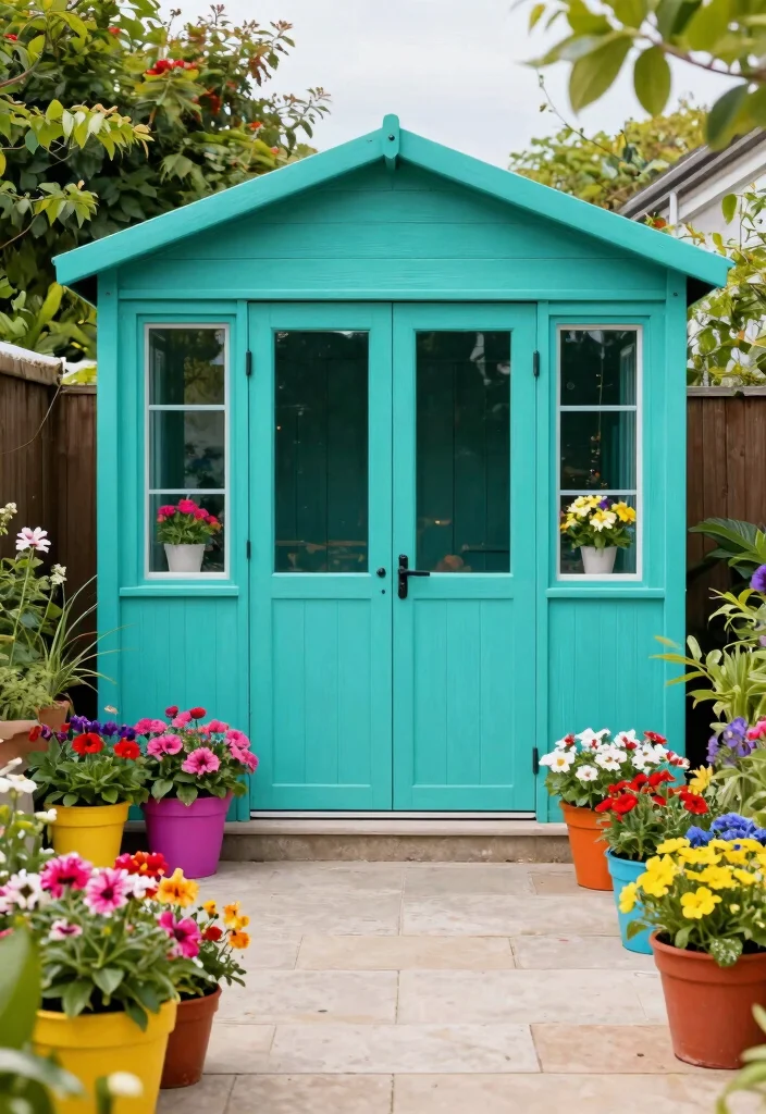 10 Modern Garden Shed Colours Ideas to Match Your Home 5. Vibrant Teal Touch 0