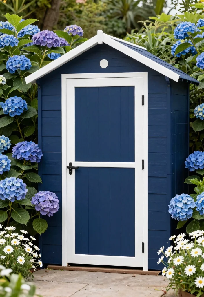 10 Modern Garden Shed Colours Ideas to Match Your Home 6. Classic Navy Elegance 0