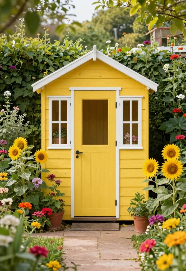 10 Modern Garden Shed Colours Ideas to Match Your Home 7. Cheerful Mustard Yellow 0