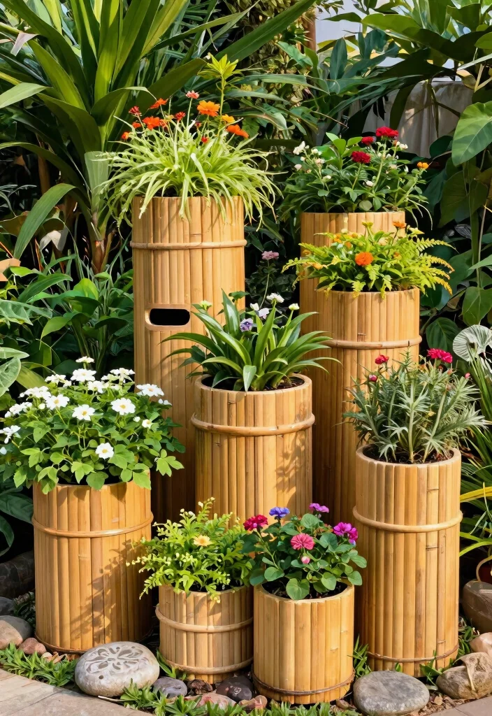 10 Modern Outdoor Planter Designs for a Polished Yard 4. Eco Friendly Bamboo Planters 0