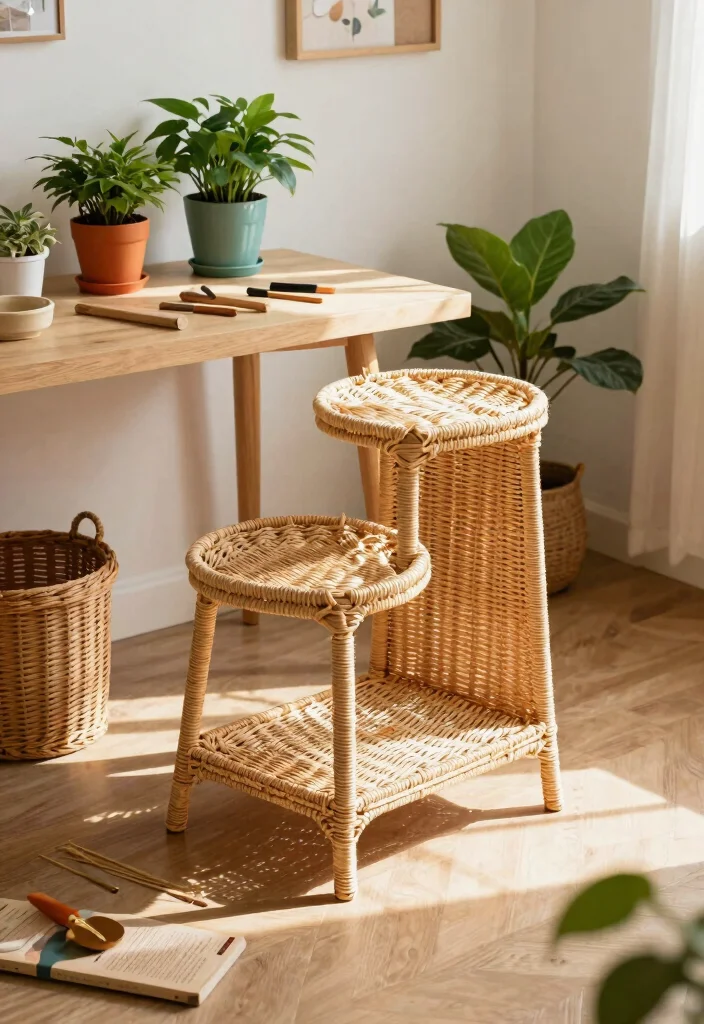 10 Natural Wicker Plant Stand Ideas for a Boho Vibe 9. DIY Wicker Plant Stand 0