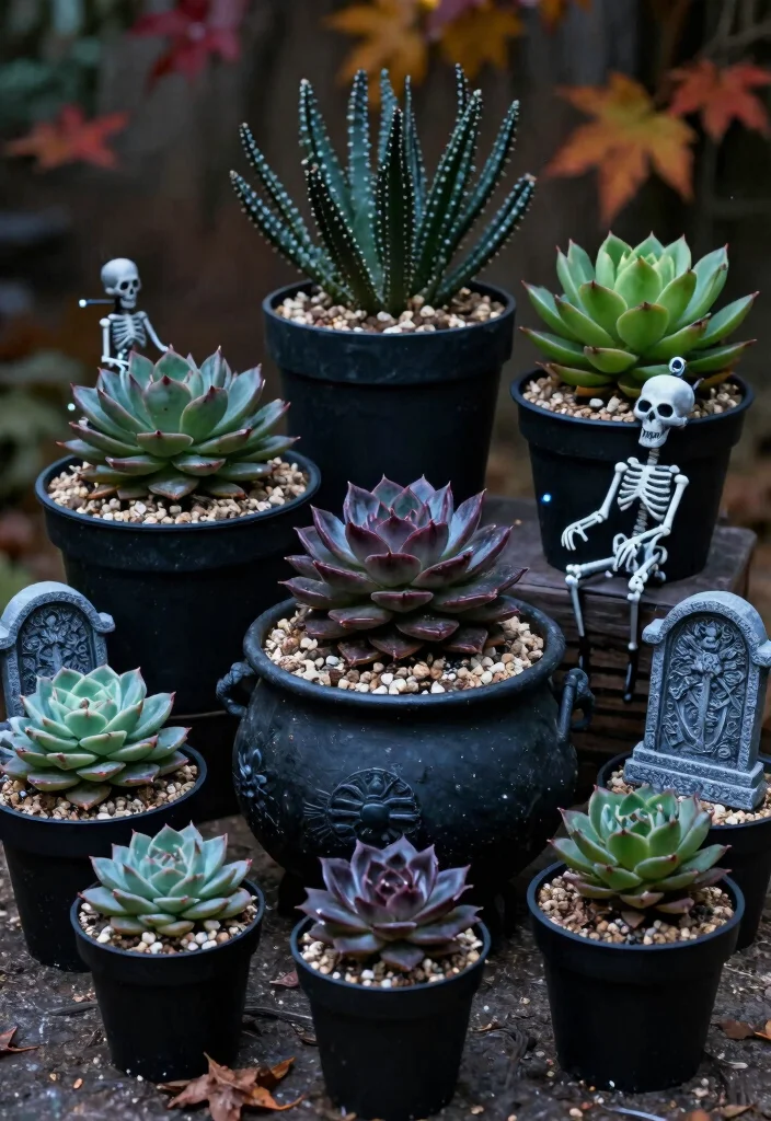 10 Spooky Outdoor Halloween Planter Ideas for Your Entrance 1. Eerie Succulent Gardens 0