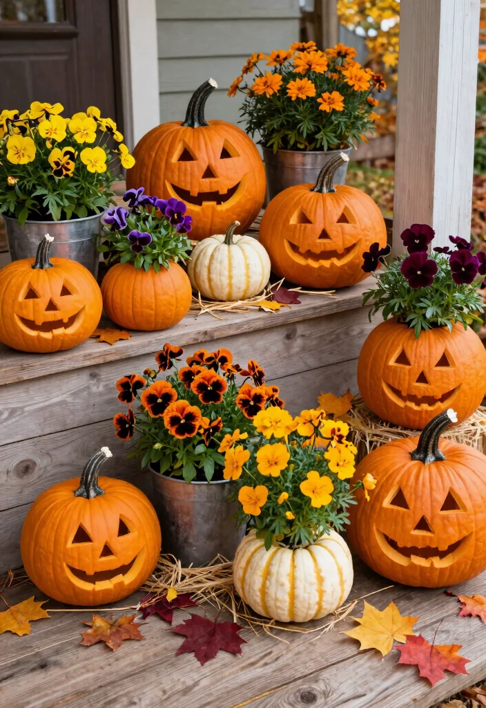 10 Spooky Outdoor Halloween Planter Ideas for Your Entrance 2. Pumpkin Patch Planters 0