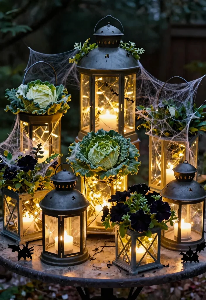 10 Spooky Outdoor Halloween Planter Ideas for Your Entrance 4. Spooky Lantern Planters 0
